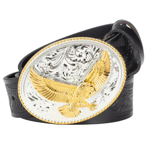 Westernläderbälte med gyllene örnspänne B Svart / 90cm