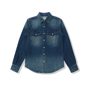 Westernskjorta i tvättad denim Vintageblå / S