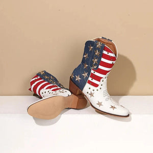 Vita Cowgirl Boots med Amerikansk Flagga