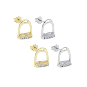 100% 925 Sterling Silver Pave Bling 5A CZ Horseshoe Stirrup Stud Earring Equestrian Horse Lover Jewelry
