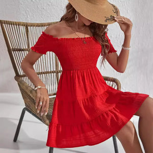 Off shoulder klänning röd