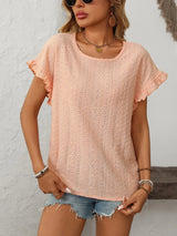 T-shirtblouse met ruchesmouwen