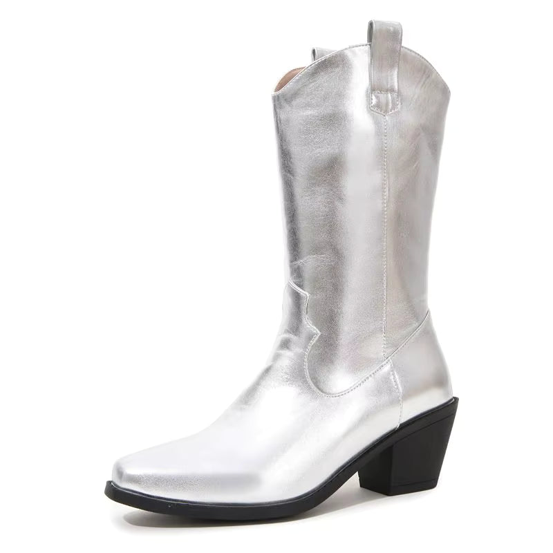 Högklackade cowboy boots Silver / 35