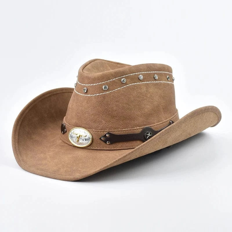 Äkta cowboyhatt läder Khaki / 58