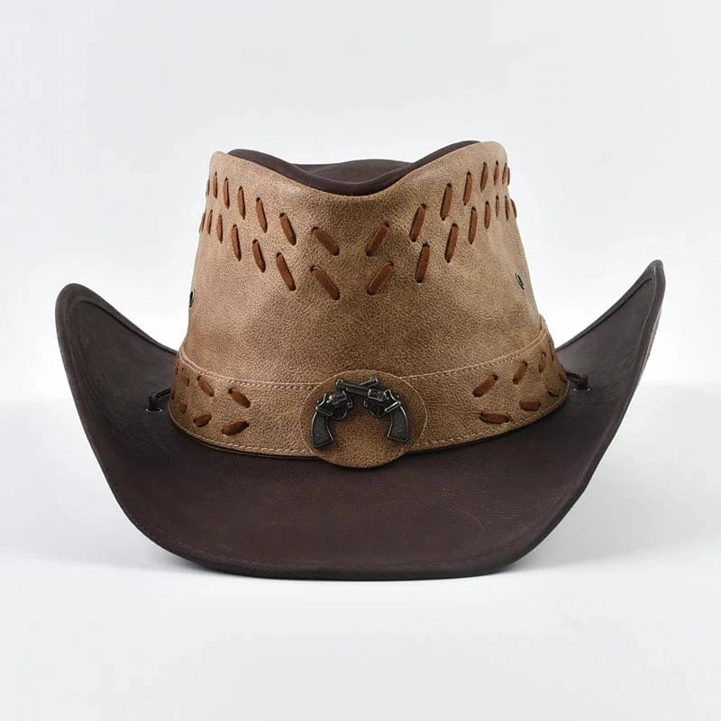 Äkta cowboyhatt skinn Brun och beige / One Size
