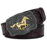 Äkta cowboyläderbälte hästmotiv Mörkbrun Häst / 95cm