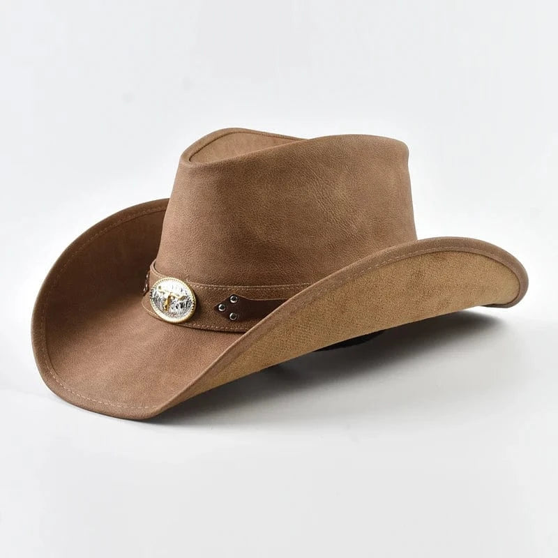 Äkta Läder Cowboyhatt Män khaki / One Size