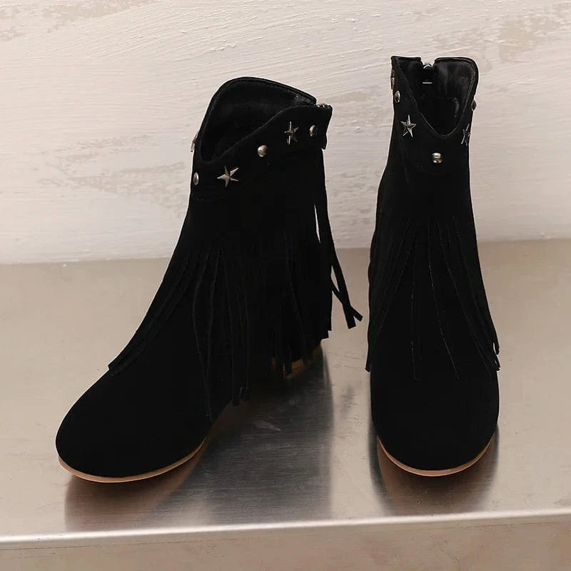Ankelboots i Mocka med Fransar