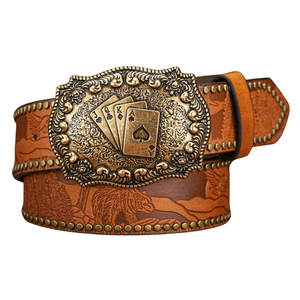 Antikt cowboybälte i läder Poker / 120cm