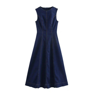 Ärmlös mörk denimklänning Mörkblå / S