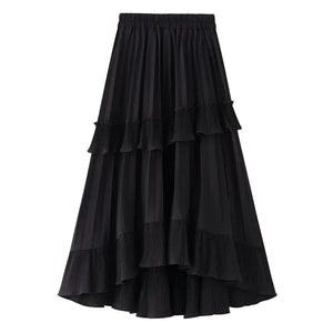 Asymmetrisk plisserad kjol med volanger Svart / One Size