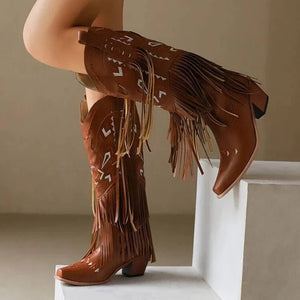 Cowgirl Boots med Fransar och Broderi
