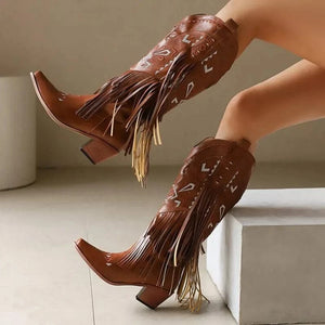 Cowgirl Boots med Fransar och Broderi