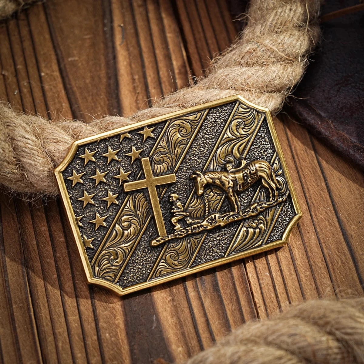 Bältespänne cowboy kors flagga kristen USA
