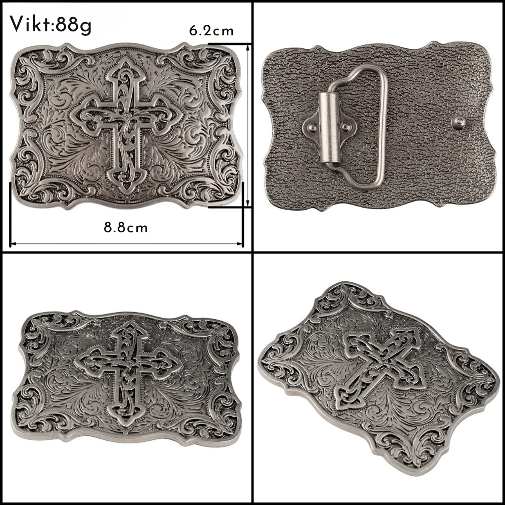 Bältespänne med kors och ornament i westernstil