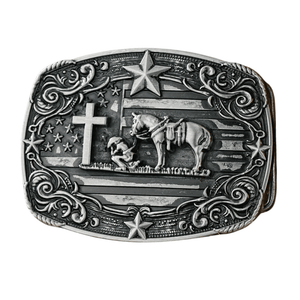 Bältespänne med kors och stjärnor westerndesign Silver