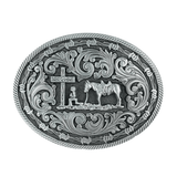 Bältespänne med ranchmotiv och häst i relief Silver