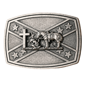 Bältespänne med sydstatsflagga och westernmotiv Silver Cowboybön