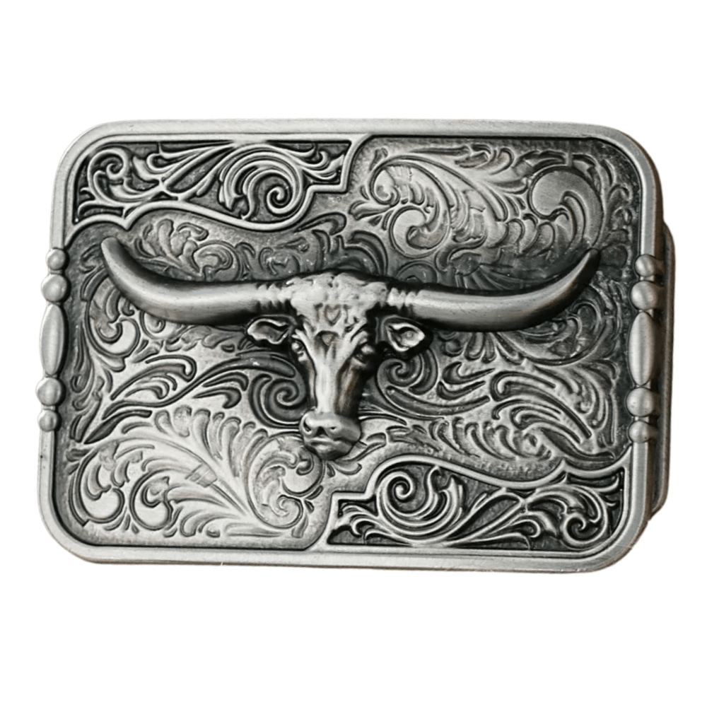 Bältespänne med västernmotiv i graverad ram Silver Longhorn