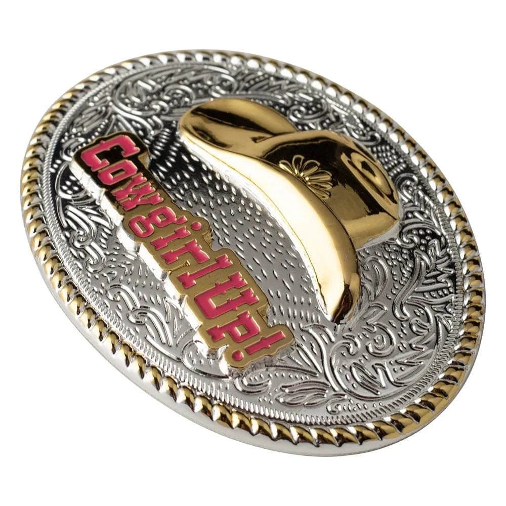 Bältesspänne cowgirl up western stil med guld och silver