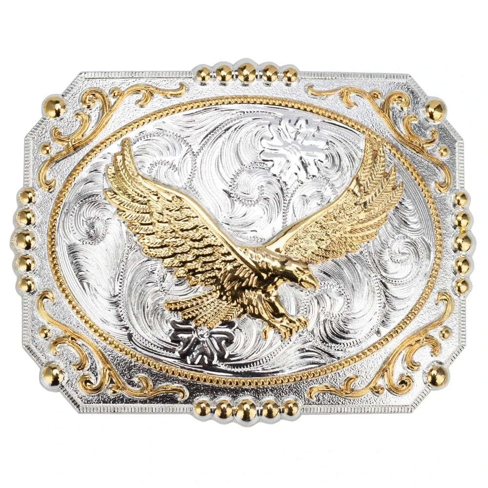 Bältesspänne western stil med detaljer i guld och silver eleganta motiv Örn