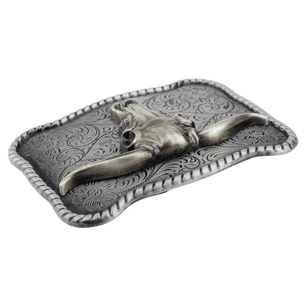 Bältesspänne western stil med tjur huvud antik silver finish