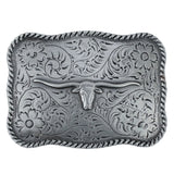 Bältesspänne western stil med tjur huvud antik silver finish Longhornshuvud