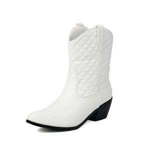 Låga Cowgirl Boots med Quiltat Skaft Vit / 35