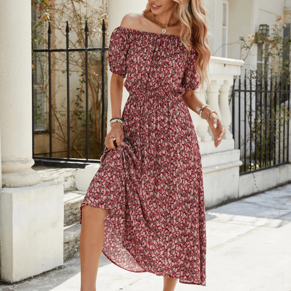 Blommig off shoulder klänning