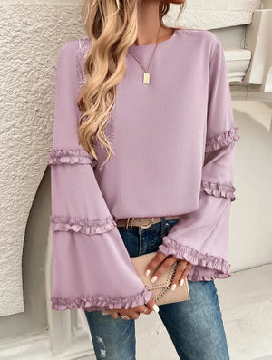 Blus med trumpetärm Rosa / S
