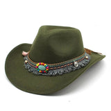 Bohemisk filt cowboyhatt Armégrön / 56-58cm