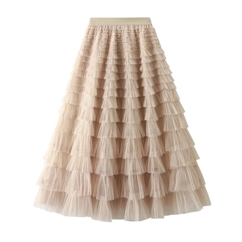 Bohemisk lång kjol Beige / One Size
