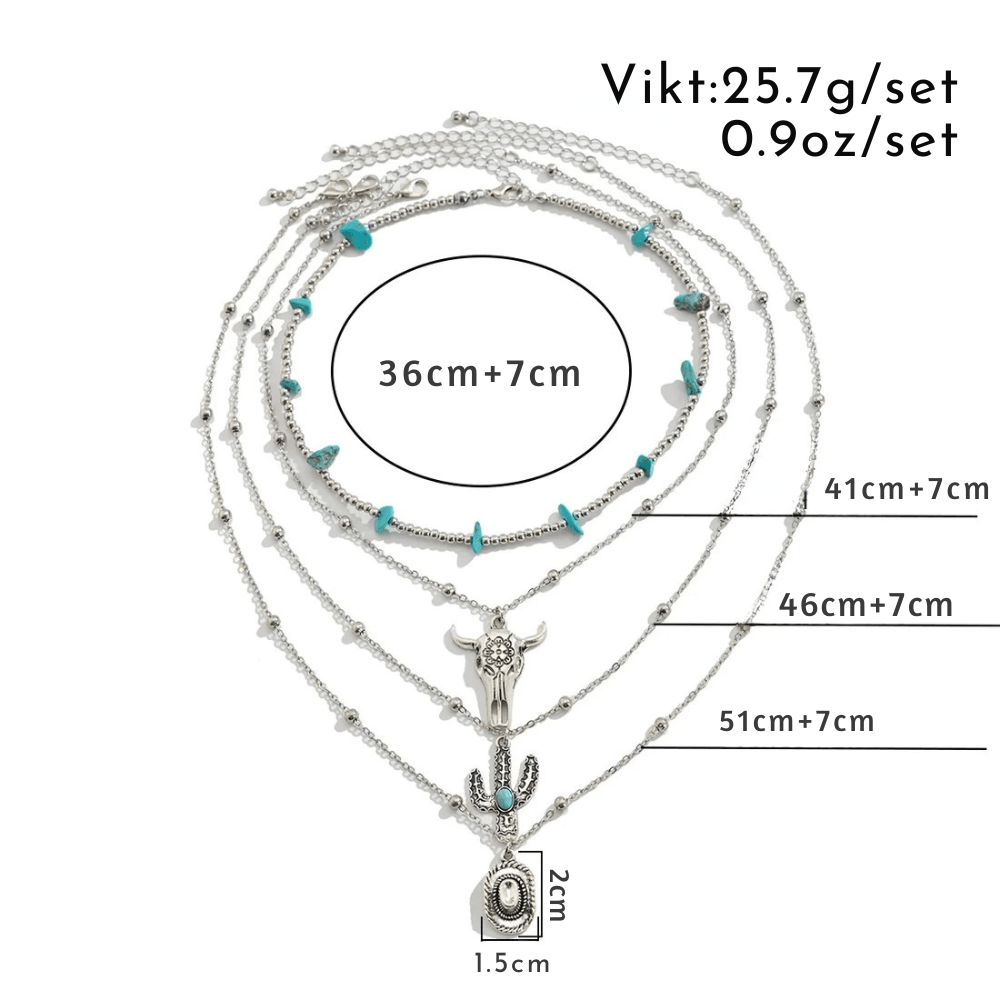 Bohemiskt lager-på-lager halsband med turkos Silver