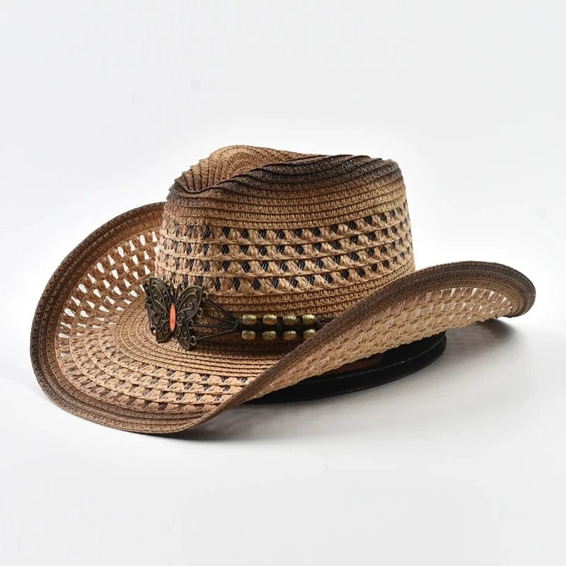 Boho cowboyhatt med fjäril Ljusbrun / Kan justeras