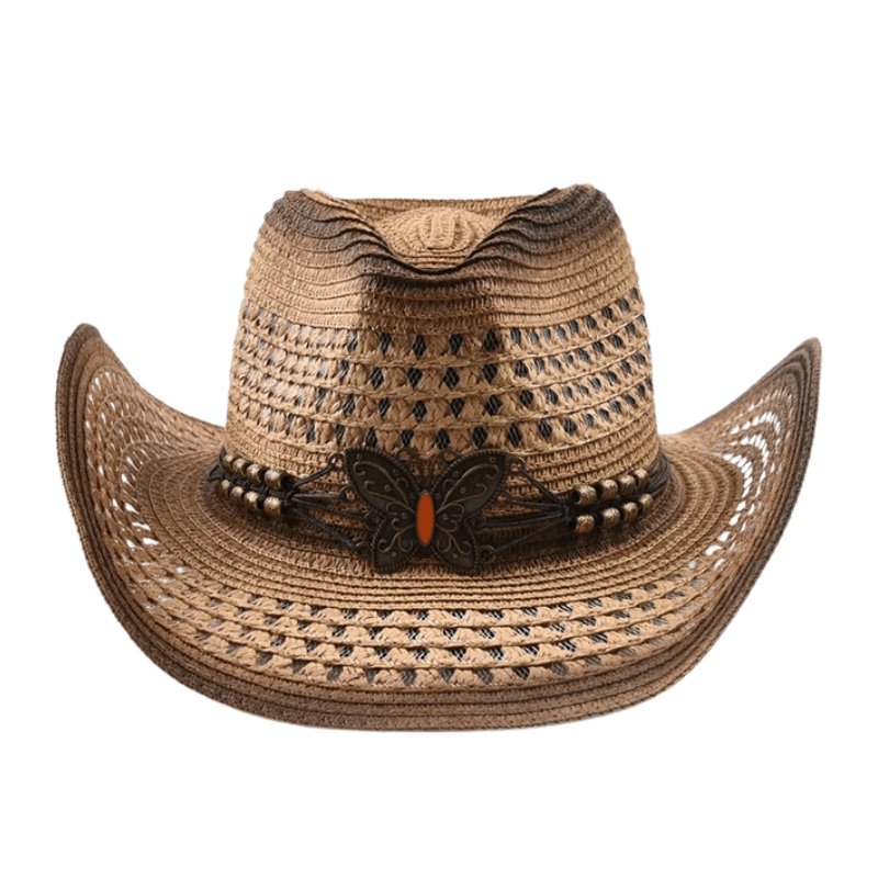 Boho cowboyhatt med fjäril Ljusbrun / Kan justeras