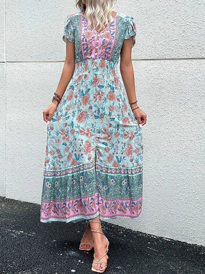 Boho sommarklänning dam med blommigt tryck