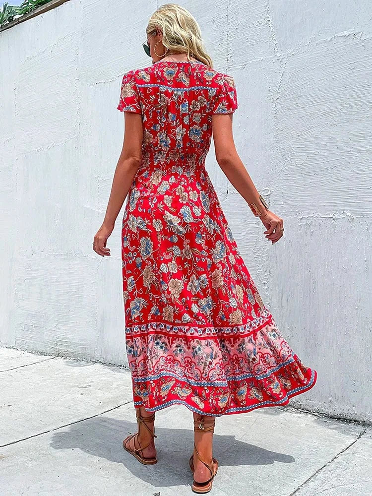 Boho sommarklänning dam med blommigt tryck