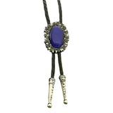 Bolo tie i äkta läder med vintageblomma och steninfattning Mörk lila