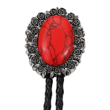 Bolo tie i äkta läder med vintageblomma och steninfattning Röd