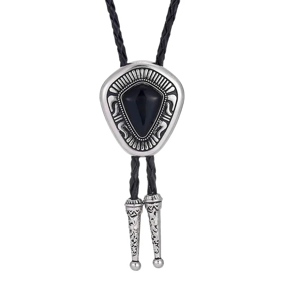 Bolo tie i diamantformad metall med natursten Svart