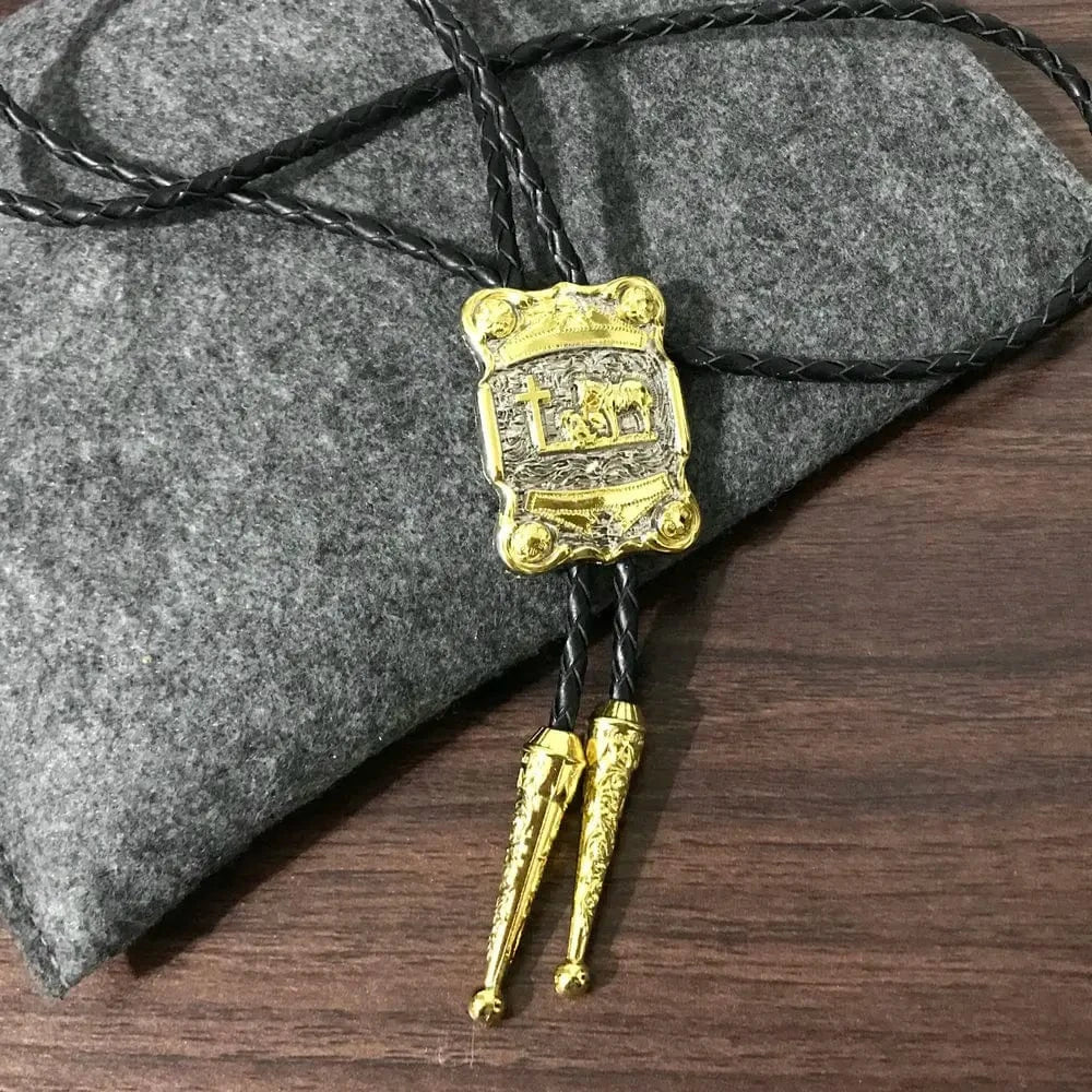 Bolo tie i guld- och silverfärgad metall med riddaremblem Guld