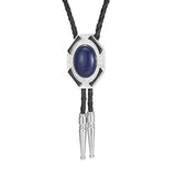 Bolo tie i läder med sexkantig ram och färgad sten Marinblå
