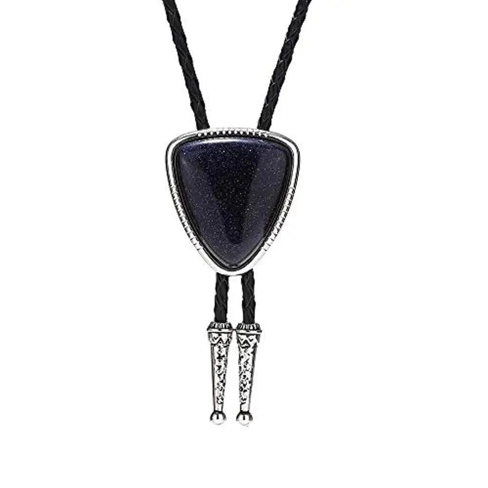 Bolo tie i läder med trekantig sten och elegant design Marinblå
