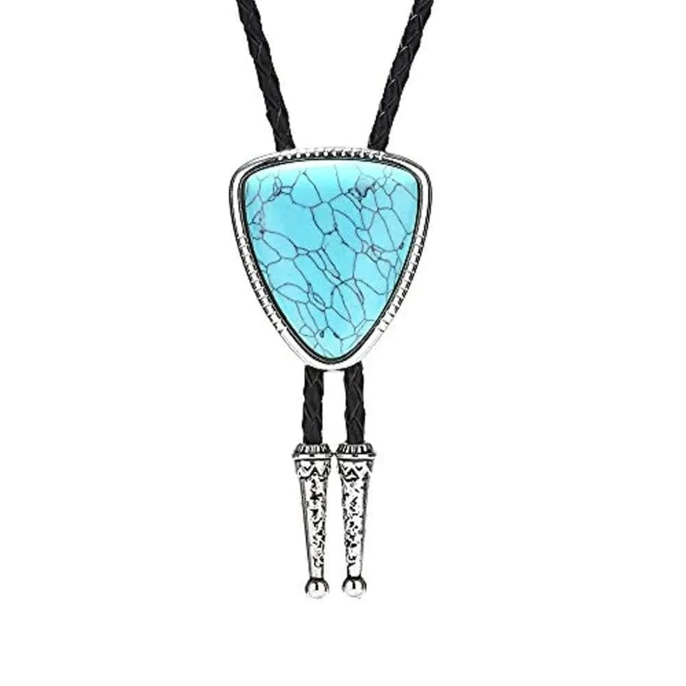 Bolo tie i läder med trekantig sten och elegant design Turkosblå