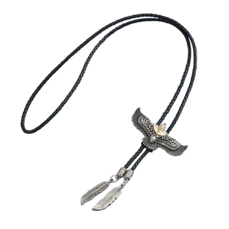 Bolo tie i svart läder med flygande örnhänge Svart