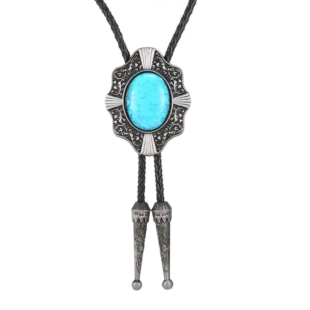 Bolo tie med blå sten och antik silverram Blå