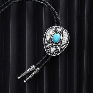 Bolo tie med dekorativ sten och lövmönstrad i vintage-stil