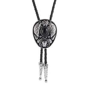 Bolo tie med dekorativ sten och lövmönstrad i vintage-stil Svart