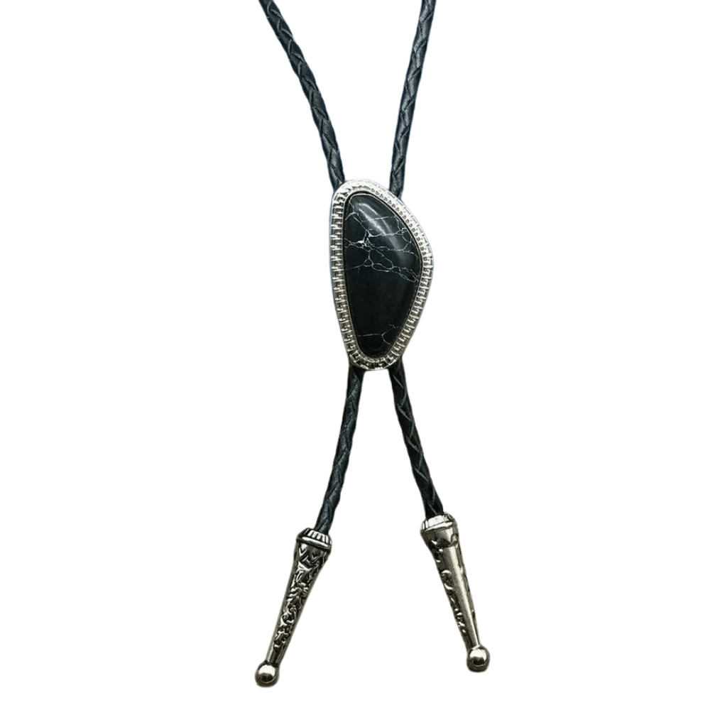Bolo tie med färgad sten i oregelbunden form Svart