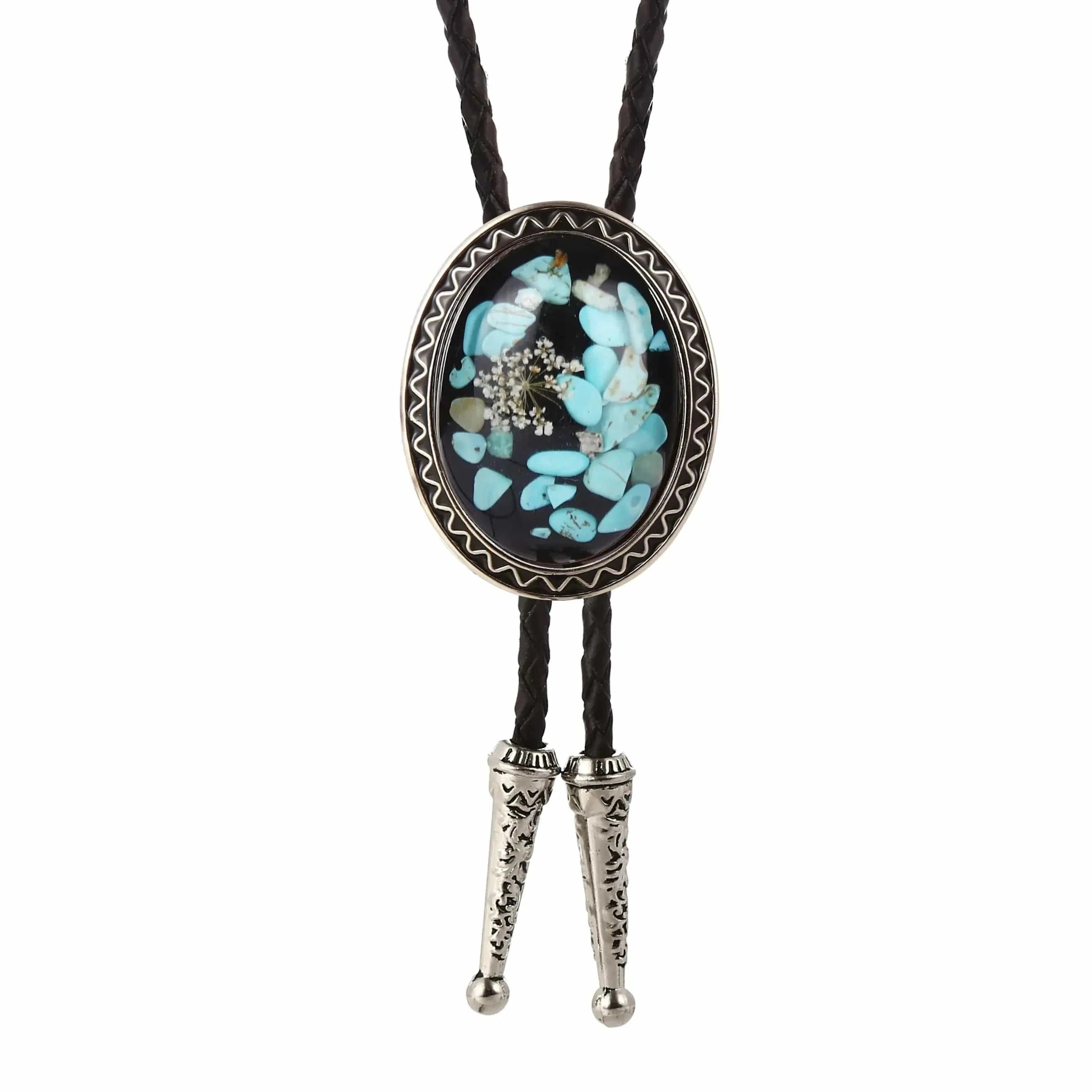 Bolo tie med glasdetalj och ovalt vintagehänge Blå och svart